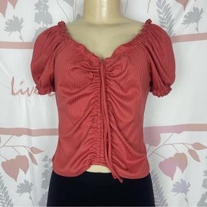 No Boundaries Women's Off-the-Shoulder‎ Ruched Top Orange/Coral Sz Large